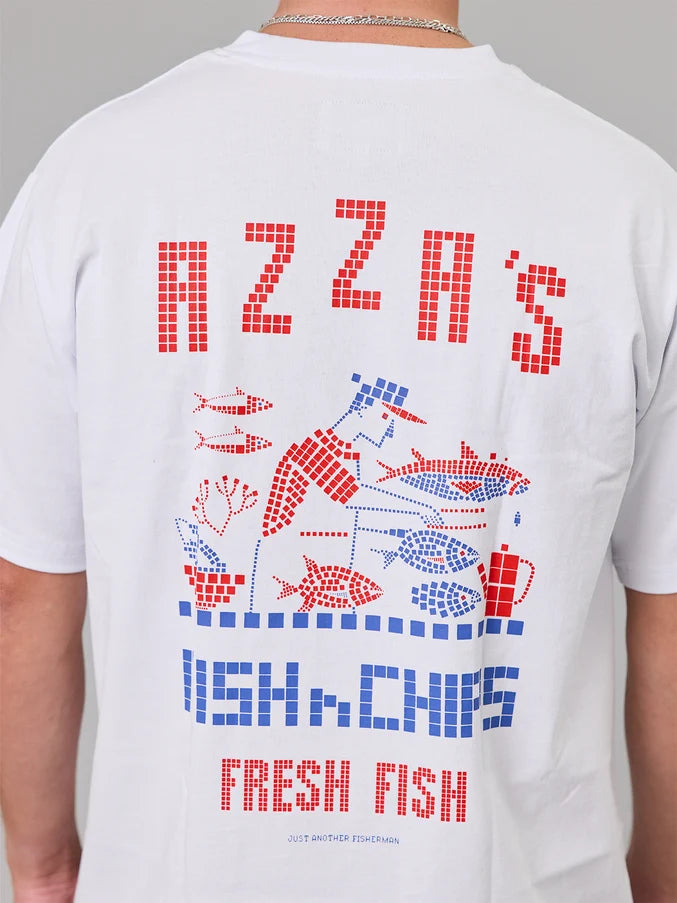 AZZA'S FISH n CHIPS SEA TEE - WHITE