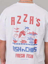 AZZA'S FISH n CHIPS SEA TEE - WHITE