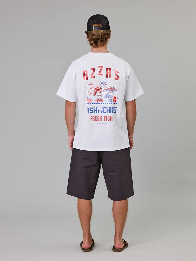 AZZA'S FISH n CHIPS SEA TEE - WHITE
