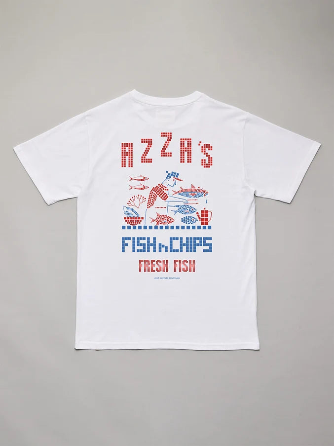 AZZA'S FISH n CHIPS SEA TEE - WHITE