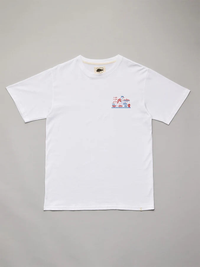 AZZA'S FISH n CHIPS SEA TEE - WHITE