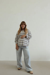 Stripe Cotton Oversized l/s tee - white/blue/brown