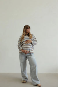 Stripe Cotton Oversized l/s tee - white/blue/brown