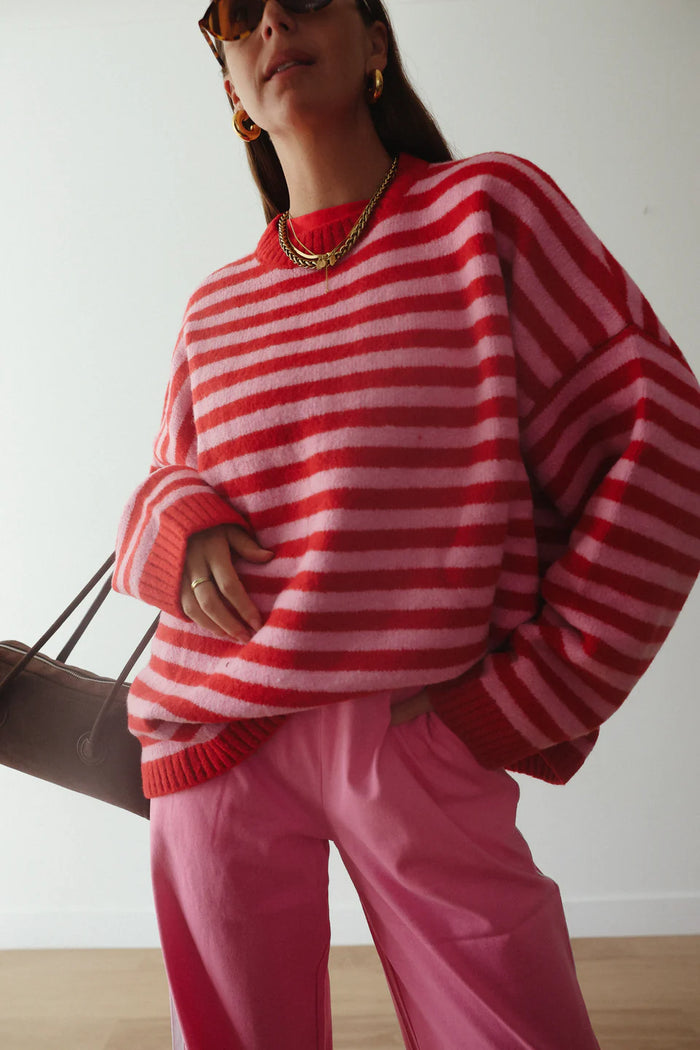 Isabel Knit Pullover - Pink/Red Stripe