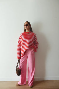 Isabel Knit Pullover - Pink/Red Stripe