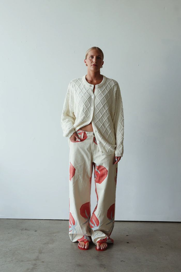 Baggy Mid Rise Jean - Tomato Print