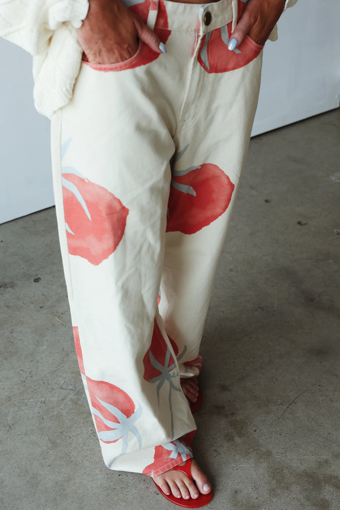 Baggy Mid Rise Jean - Tomato Print