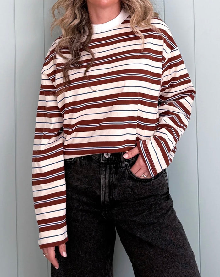 White/Brown/Blue Stripe - Jersey Top