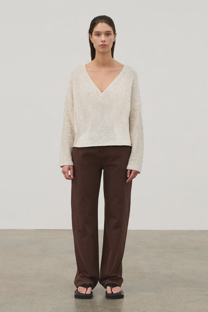 Cotton Blend V Neck Jumper - Camel Marle