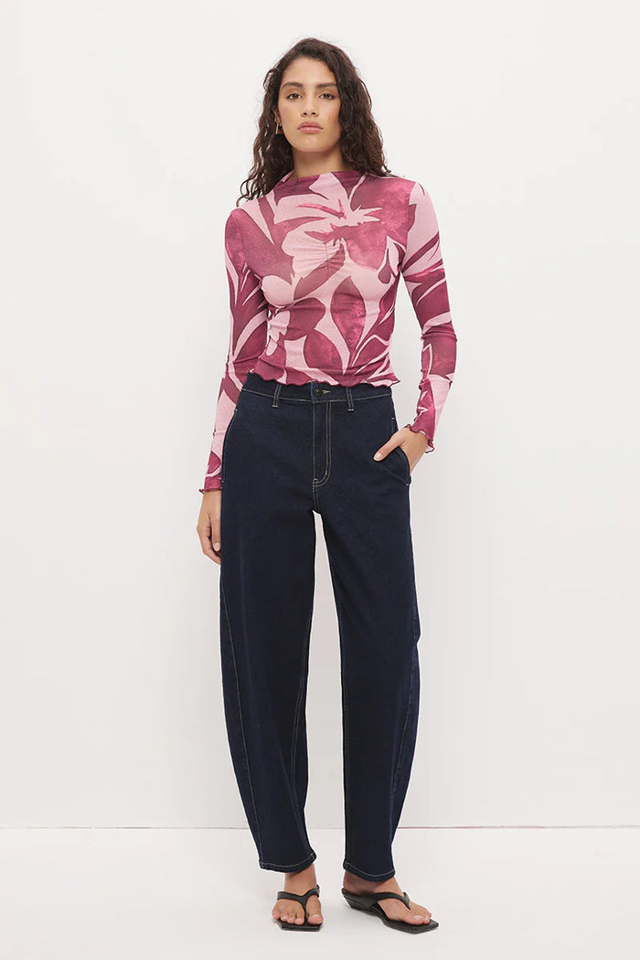 Peta Mock Neck Top Painterly Floral