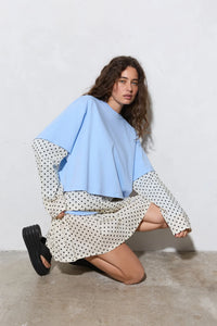Blue Crush LS Tee - Light Blue & Polka Dot