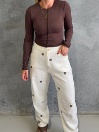 Cream/Chocolate Polka Dot Barrel Denim Jean