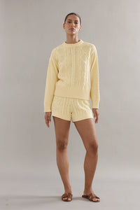 COTTON CABLE KNIT SHORTS - YELLOW