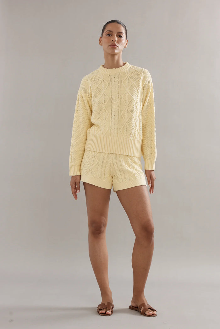 COTTON CABLE KNIT SHORTS - YELLOW