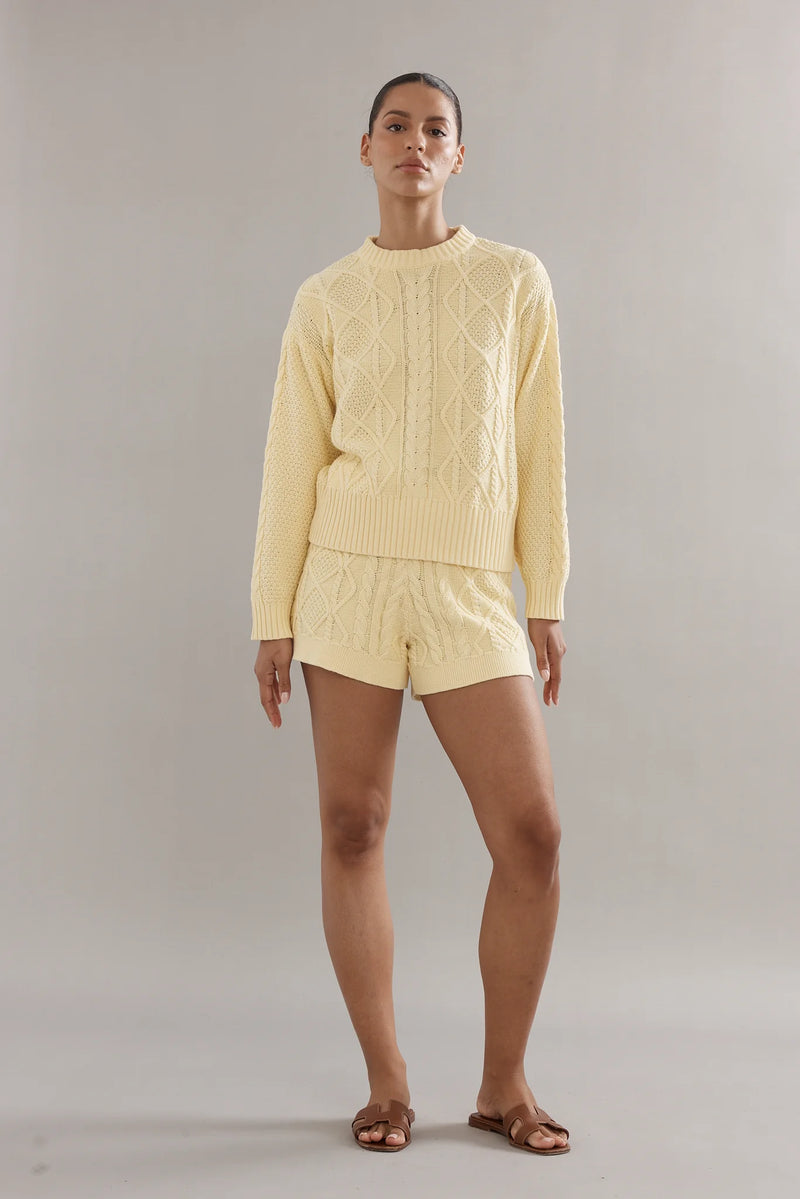 COTTON CABLE KNIT SHORTS - YELLOW
