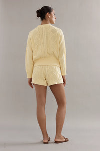 COTTON CABLE KNIT SHORTS - YELLOW