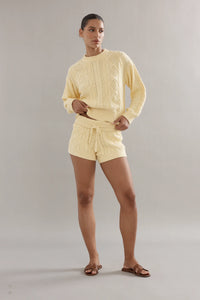 COTTON CABLE KNIT SHORTS - YELLOW