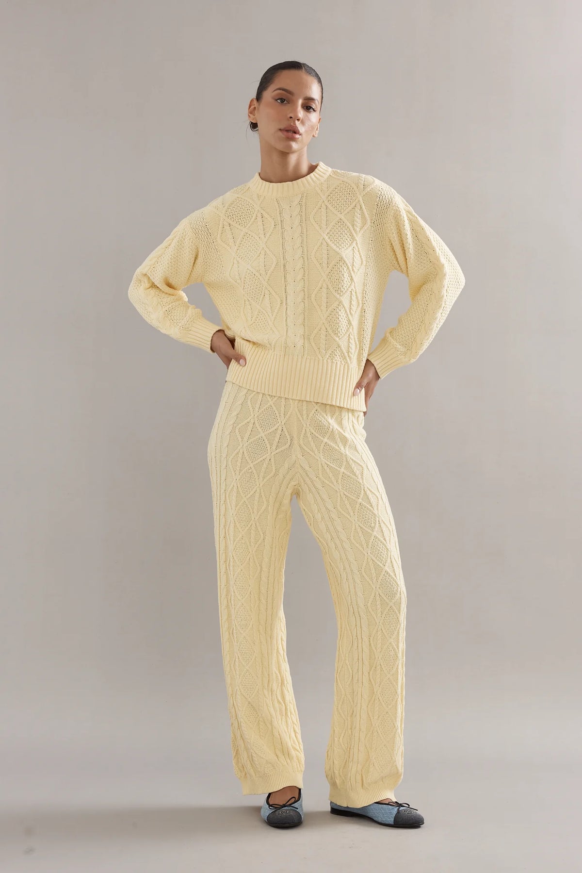 COTTON CABLE KNIT JUMPER - YELLOW
