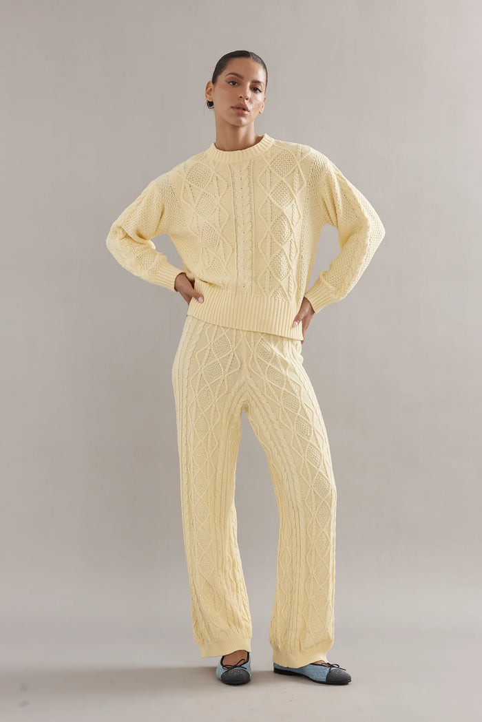 COTTON CABLE KNIT JUMPER - YELLOW
