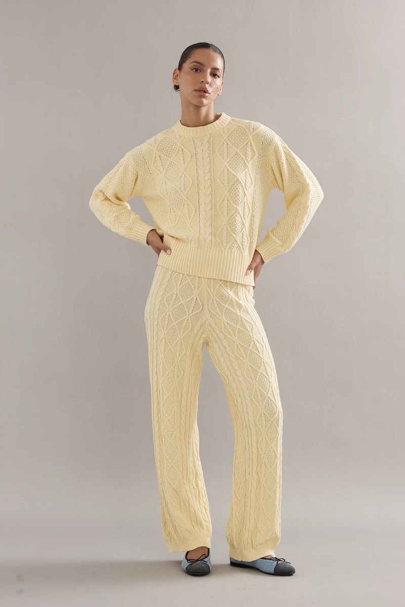 COTTON CABLE KNIT JUMPER - YELLOW