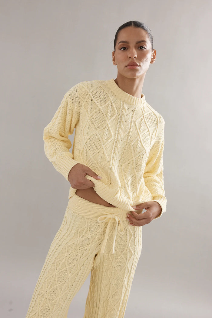 COTTON CABLE KNIT JUMPER - YELLOW