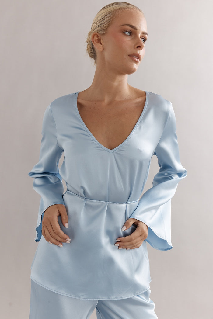 MAEVE TOP - LIGHT BLUE SILK