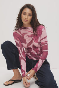 Peta Mock Neck Top Painterly Floral