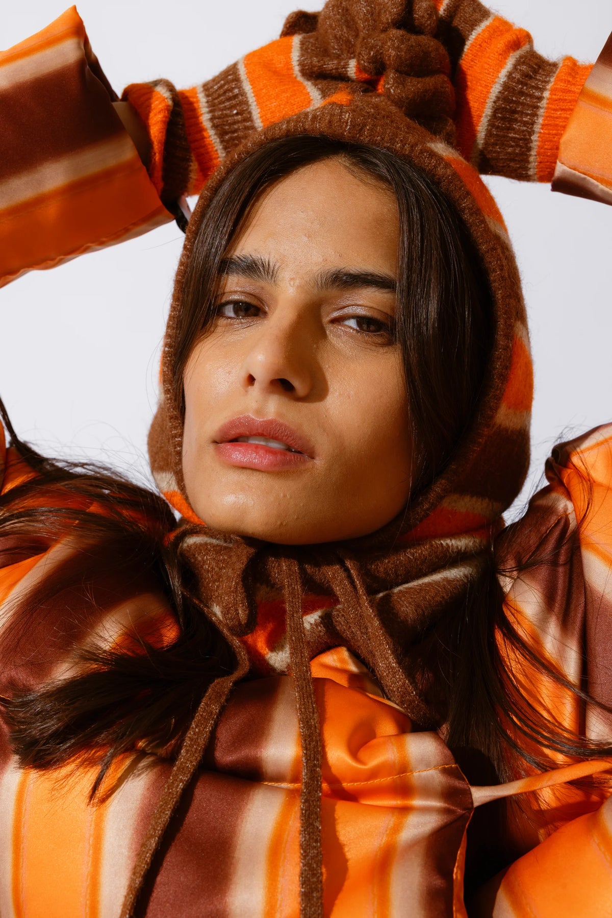 Taja Puffer Jacket - Tangerine Stripe