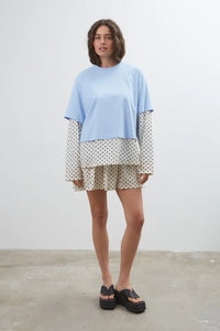 Blue Crush LS Tee - Light Blue & Polka Dot