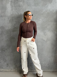 Cream/Chocolate Polka Dot Barrel Denim Jean