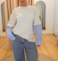 Grey Marle / Blue Stripe Shirt Sleeve Tee