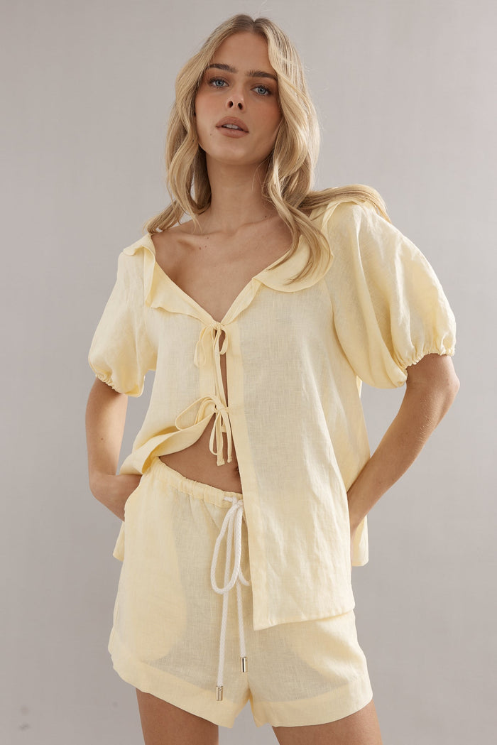 Juno Short - Yellow Linen
