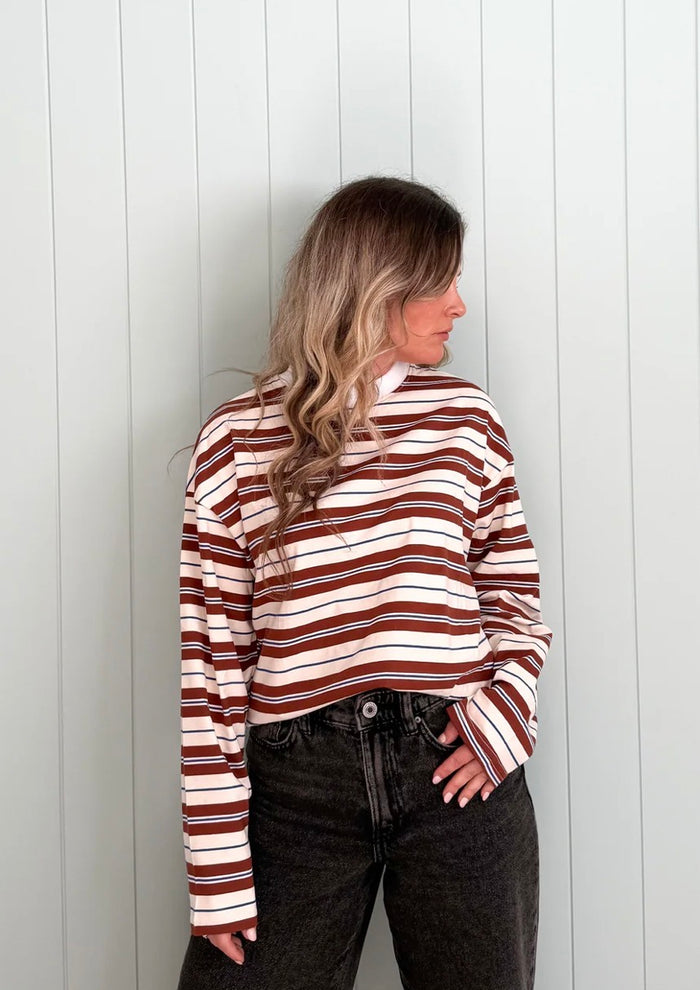 White/Brown/Blue Stripe - Jersey Top