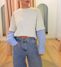 Grey Marle / Blue Stripe Shirt Sleeve Tee