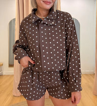 Choc Polka Dot Funnel Neck Jacket + Short Set