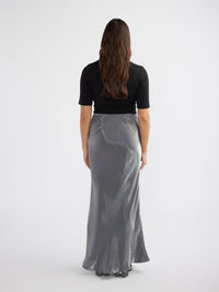 LOLA METALLIC MAXI SKIRT - GREY