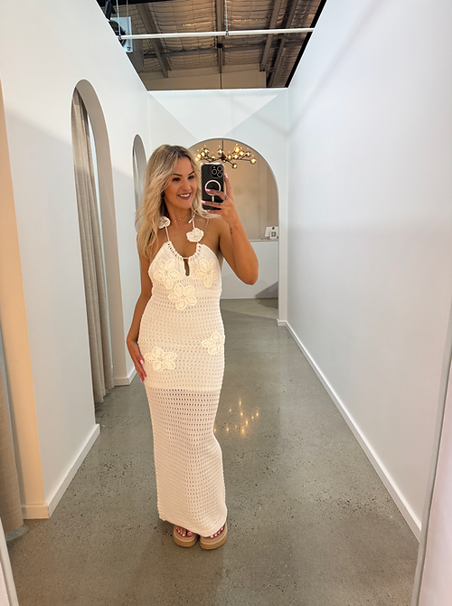 White Floral Crochet Dress