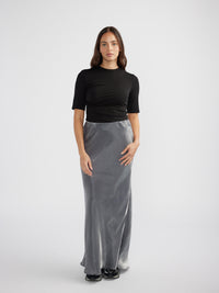 LOLA METALLIC MAXI SKIRT - GREY