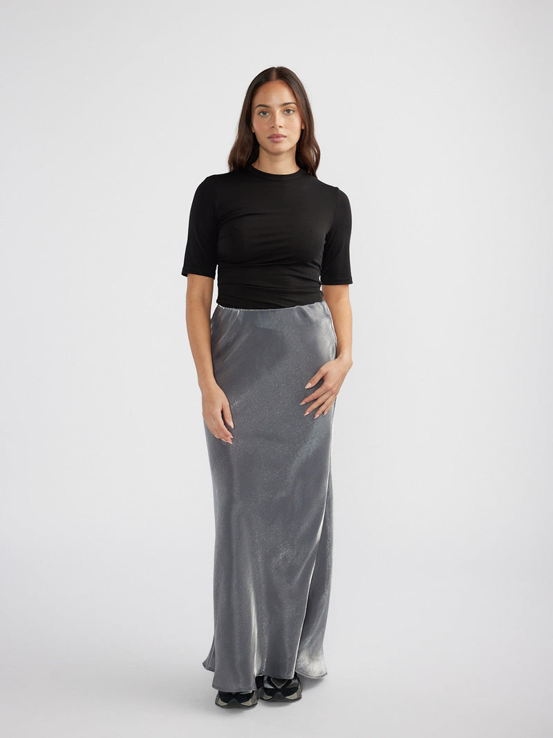 LOLA METALLIC MAXI SKIRT - GREY