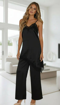 Black Asymmetrical Lace Top and Pant Set