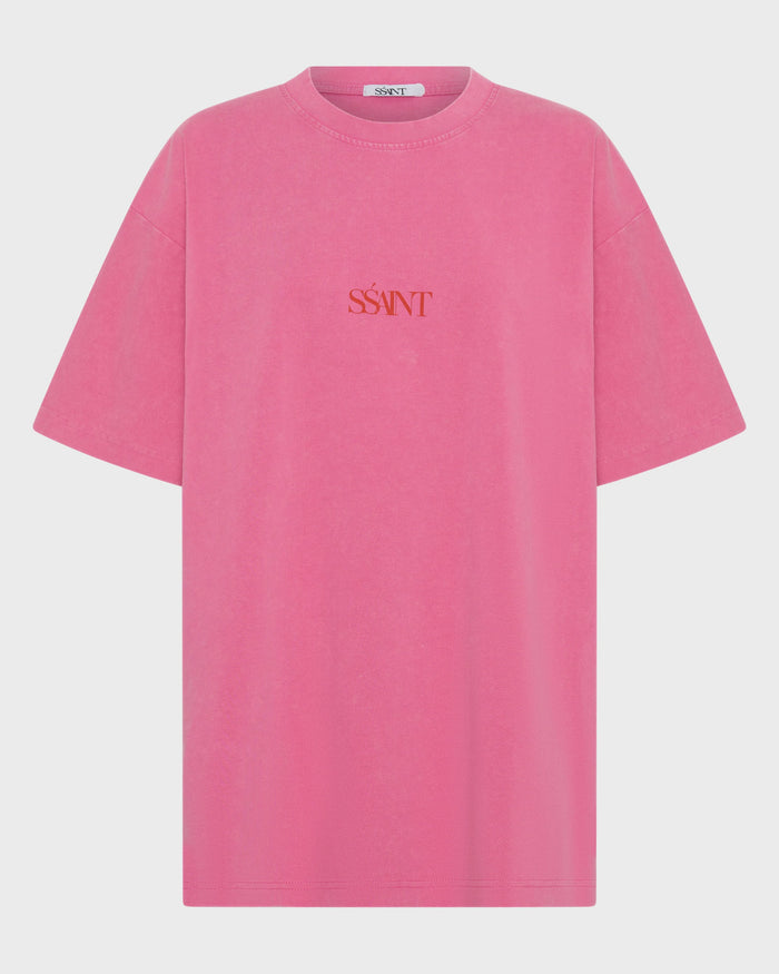 NO VACANCY TEE - ACID WASH DARK PINK
