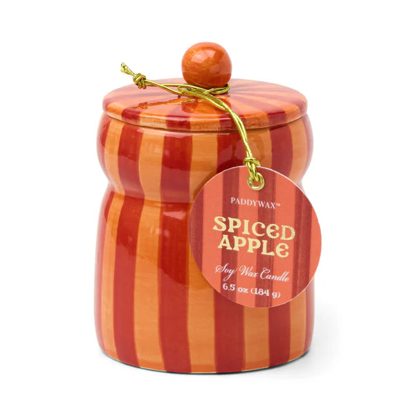 FESTIVE CABANA RED STRIPED CANDLE - SPICED APPLE