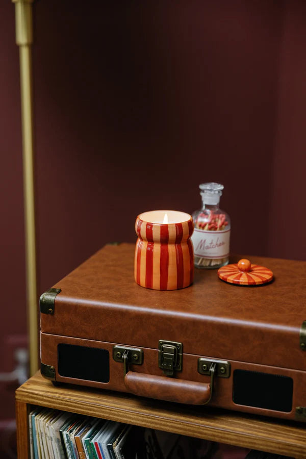 FESTIVE CABANA RED STRIPED CANDLE - SPICED APPLE