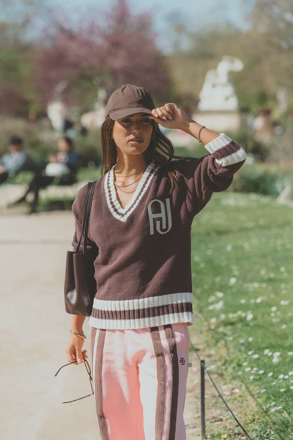 AJ V Neck Knit Sweater - Chicory Coffee