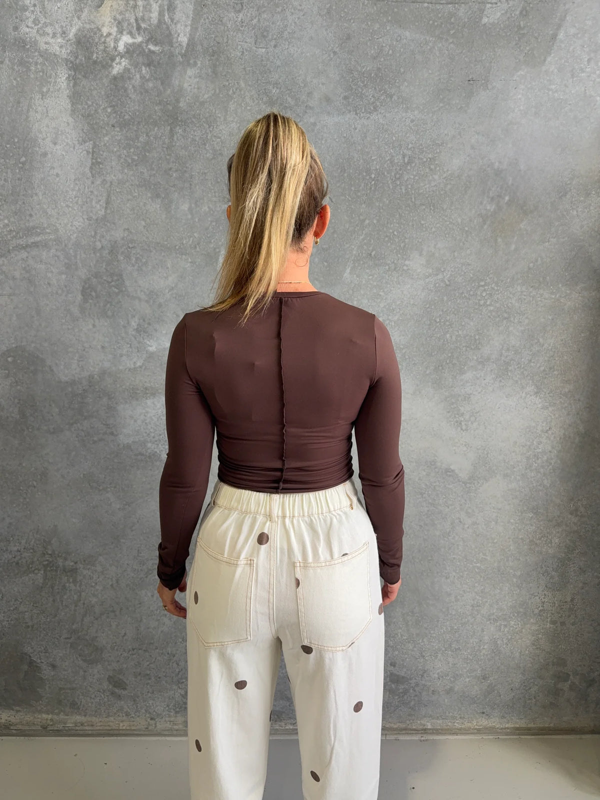 Cream/Chocolate Polka Dot Barrel Denim Jean