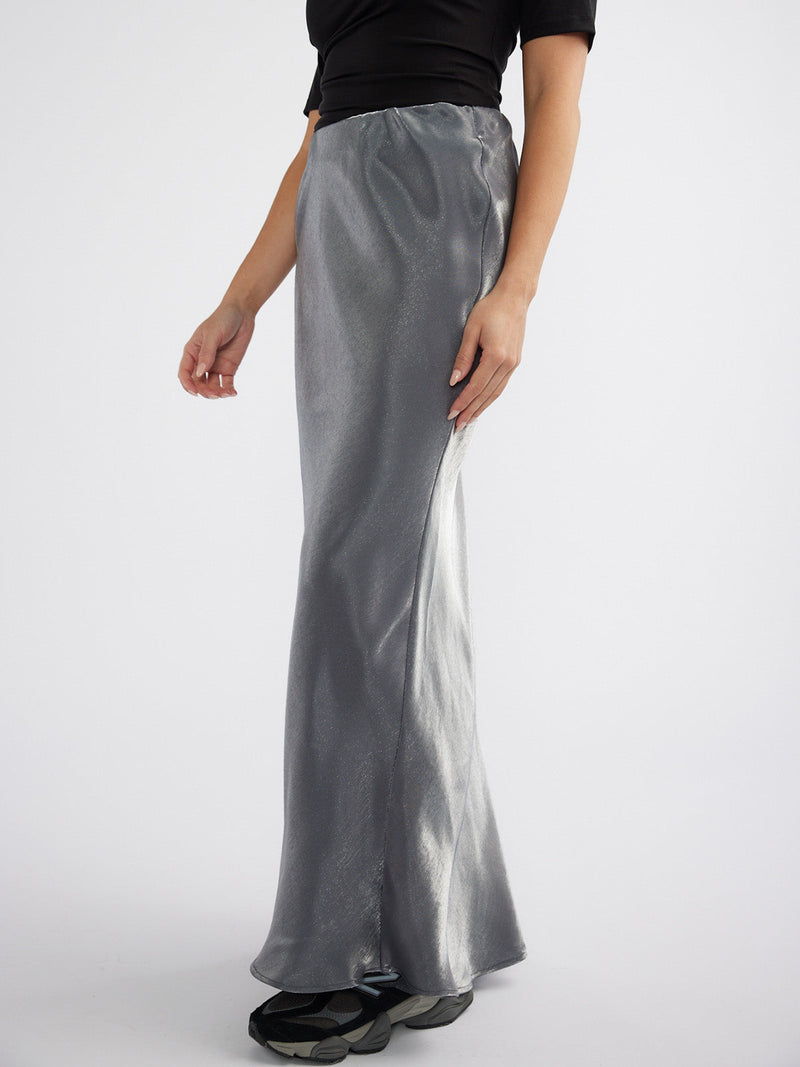 LOLA METALLIC MAXI SKIRT - GREY