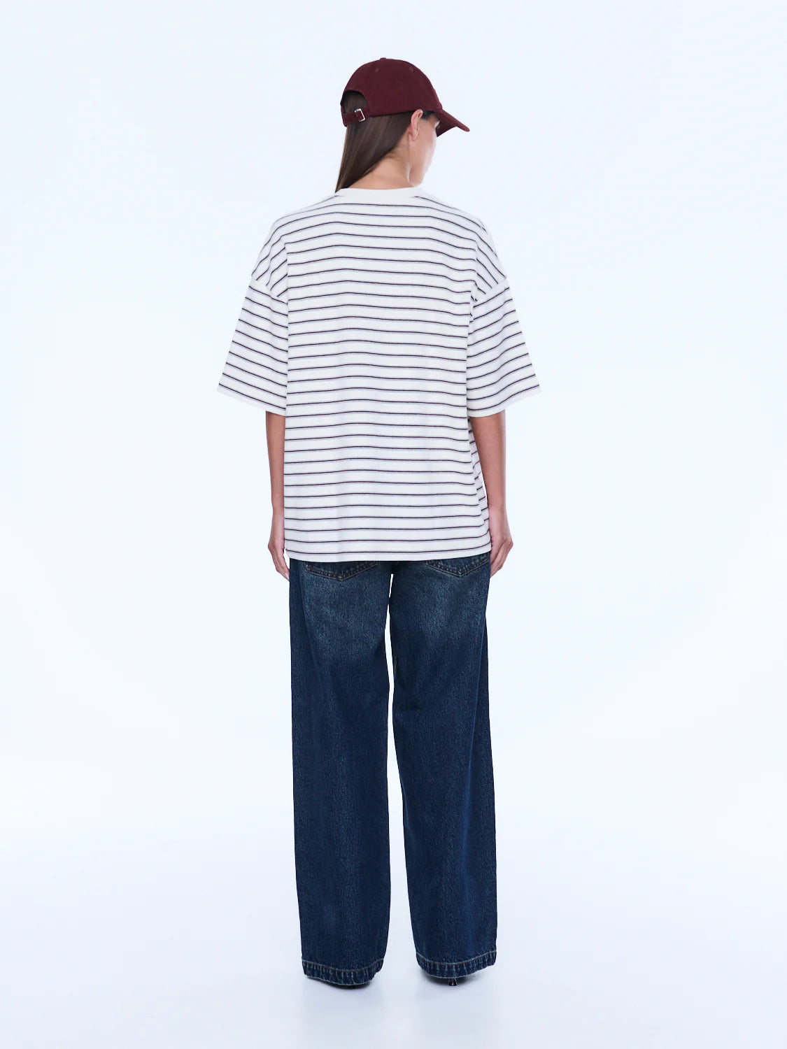Maeve Relaxed Tee Burgandy Stripe