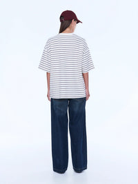 Maeve Relaxed Tee Burgandy Stripe