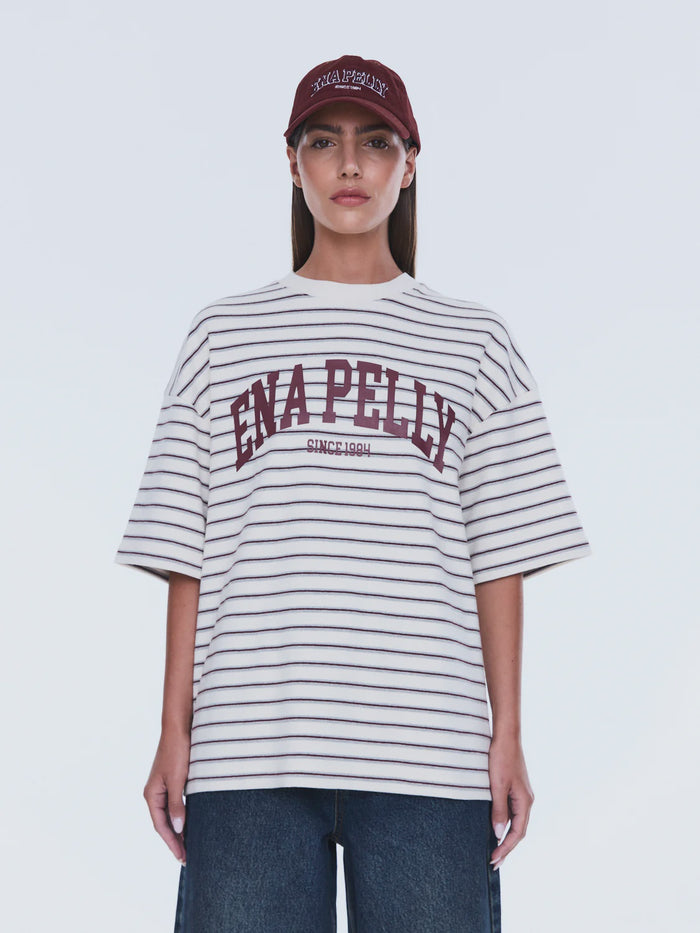 Maeve Relaxed Tee Burgandy Stripe