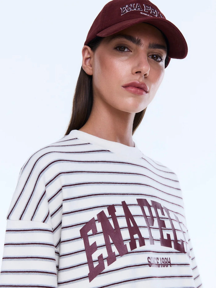 Maeve Relaxed Tee Burgandy Stripe